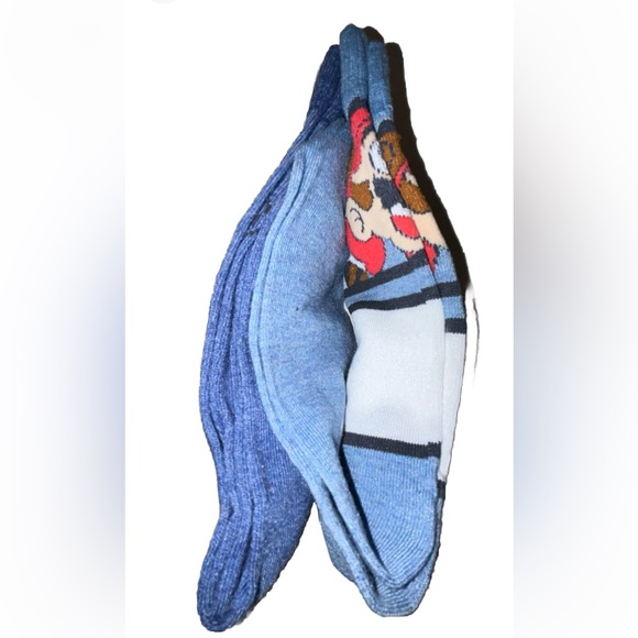 Super Mario Bros 3 Crew Socks 2 Pair Men 6.5-12 Blue Gray Red w Raccoon NES 8Bit - Picture 6 of 11